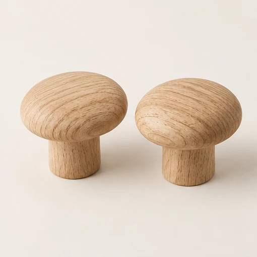 Oak mushroom knob pair